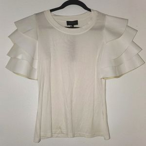 White Tiered Short Sleeve Pleather Top